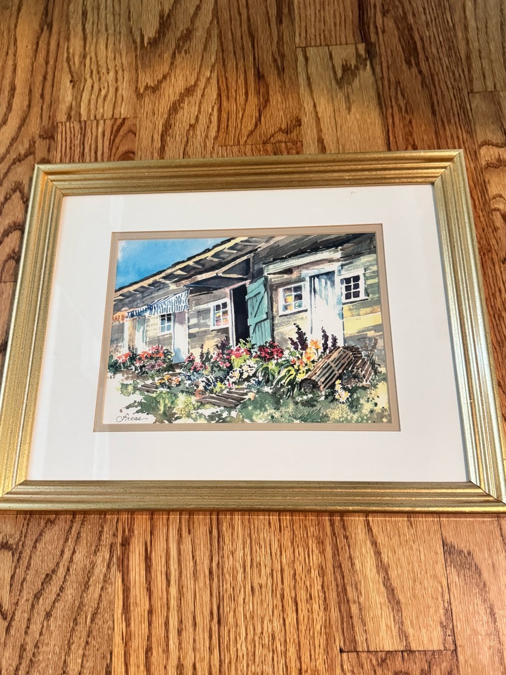 Gold Framed Floral Cottage Watercolor Wall Art - Unbranded